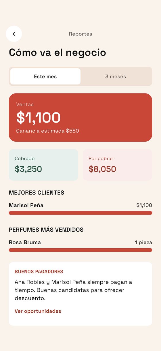 Pantalla de Reportes de Fragancia CRM